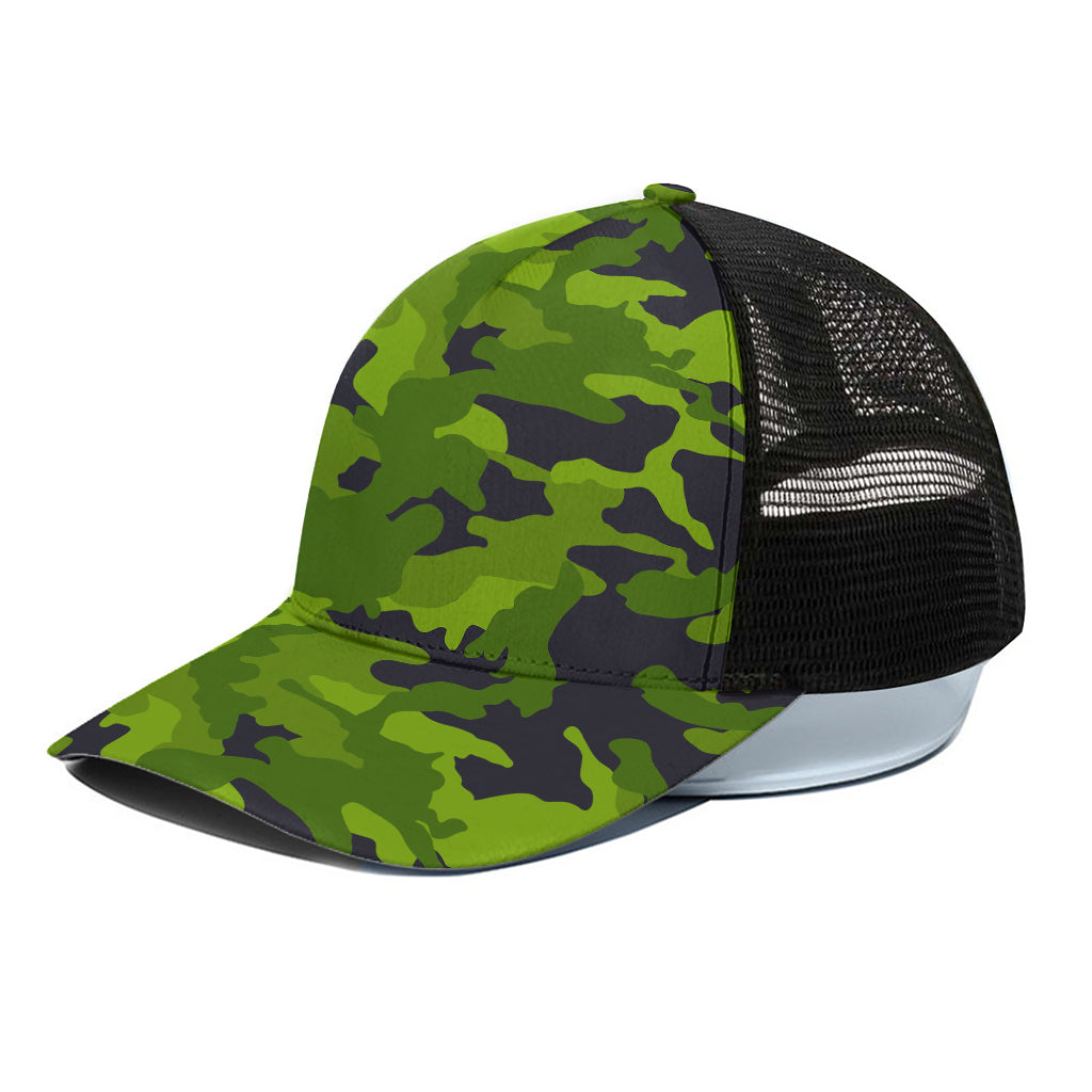 Lime Green Camouflage Print Black Mesh Trucker Cap