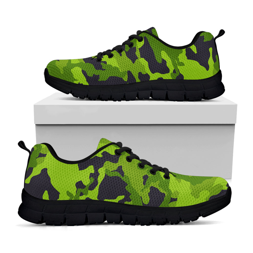 Lime Green Camouflage Print Black Running Shoes