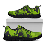 Lime Green Camouflage Print Black Running Shoes
