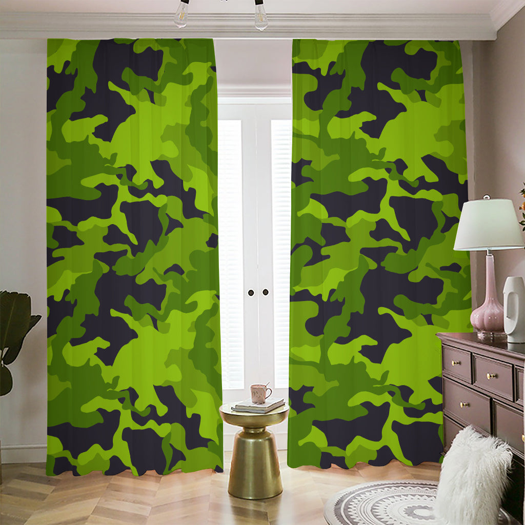 Lime Green Camouflage Print Blackout Pencil Pleat Curtains