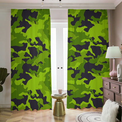Lime Green Camouflage Print Blackout Pencil Pleat Curtains