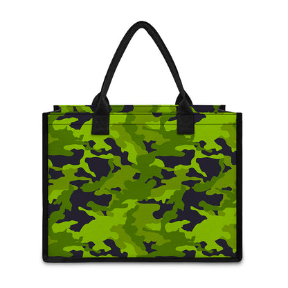 Lime Green Camouflage Print Canvas Tote Bag