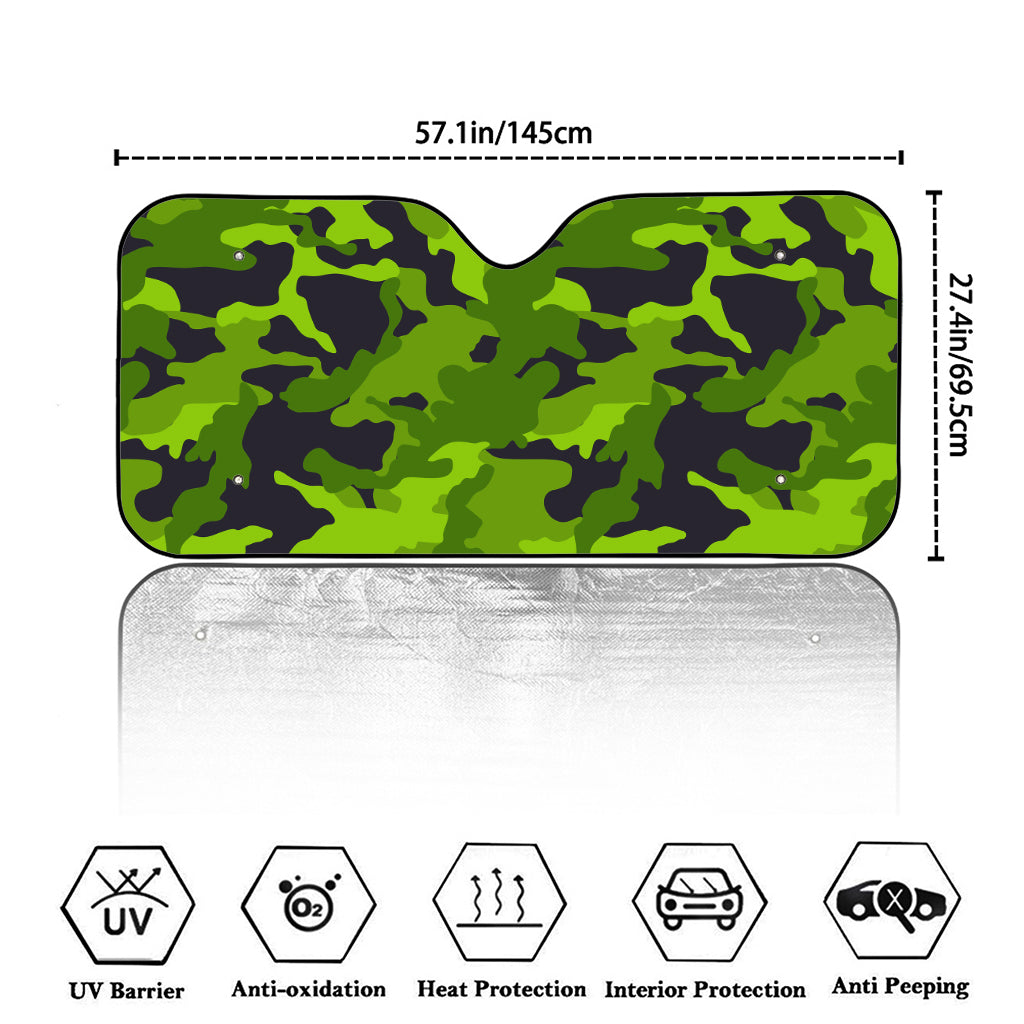 Lime Green Camouflage Print Car Windshield Sun Shade