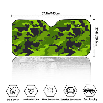 Lime Green Camouflage Print Car Windshield Sun Shade