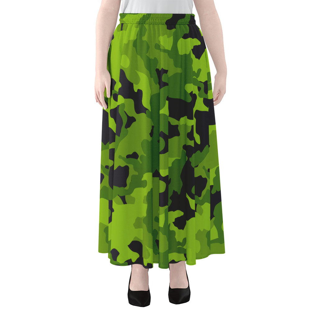 Lime Green Camouflage Print Chiffon Maxi Skirt