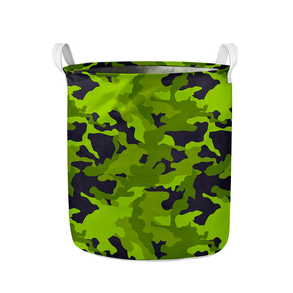 Lime Green Camouflage Print Collapsible Laundry Basket