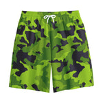 Lime Green Camouflage Print Cotton Shorts