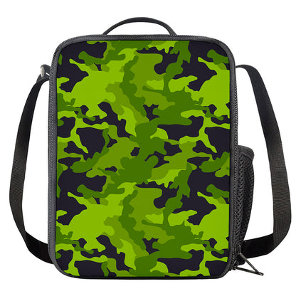 Lime Green Camouflage Print Crossbody Lunch Bag