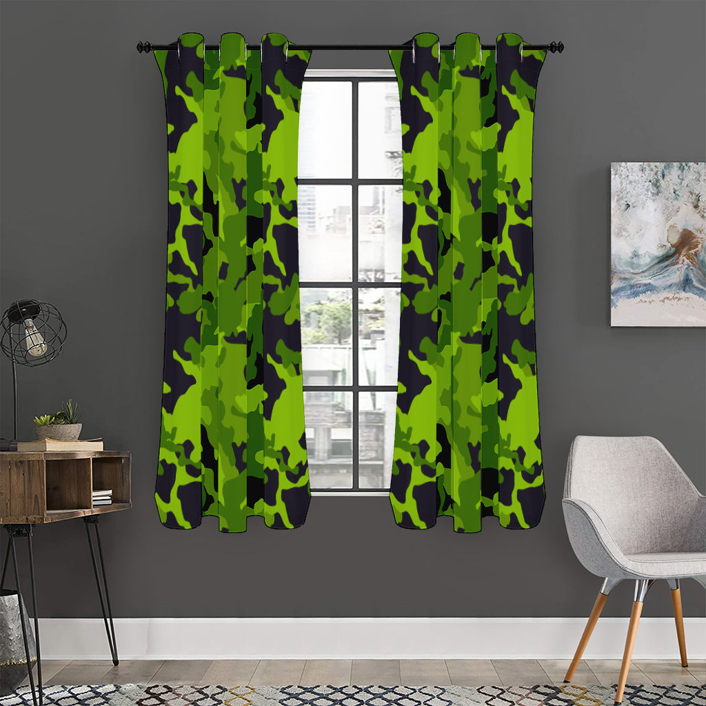 Lime Green Camouflage Print Curtain