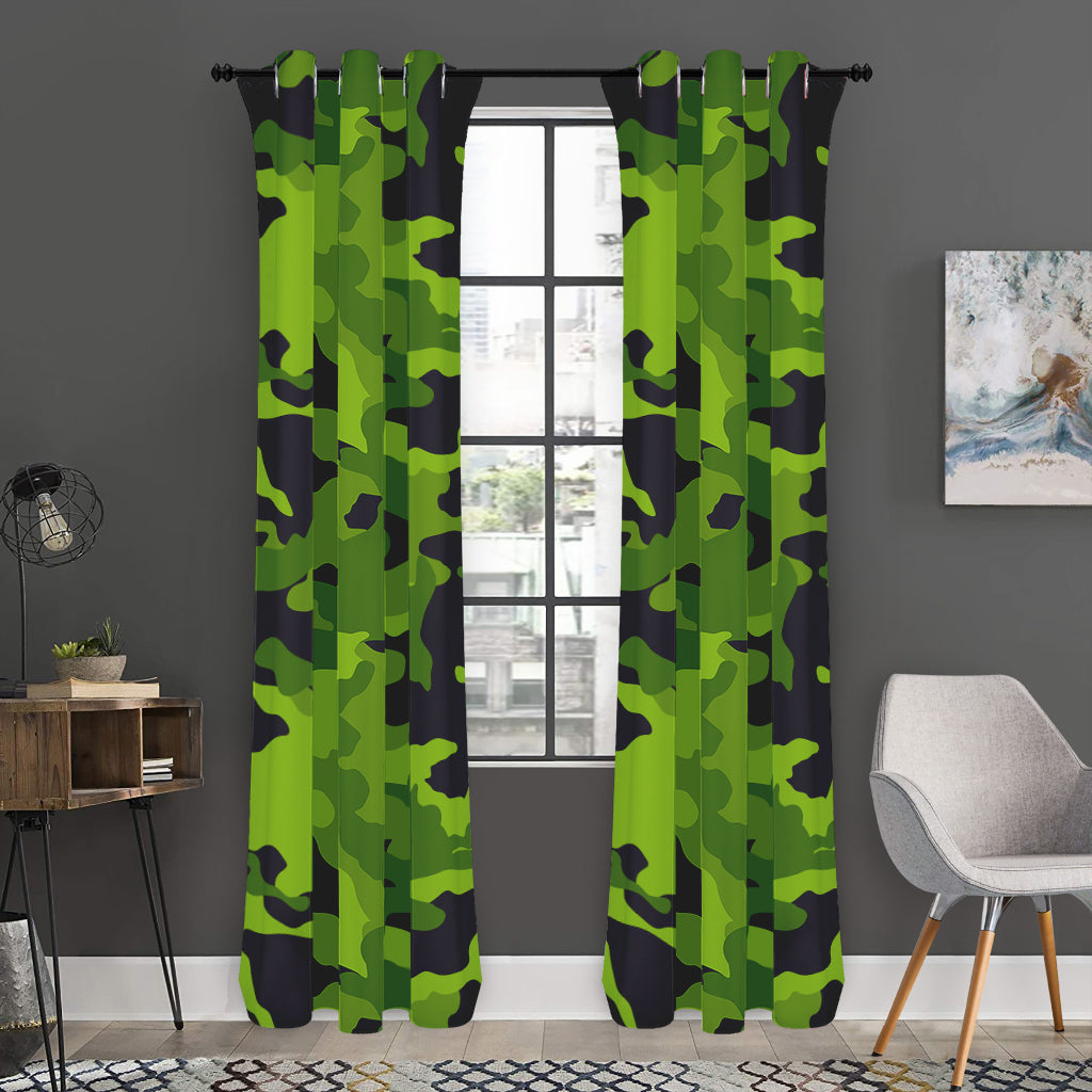 Lime Green Camouflage Print Curtain