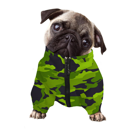 Lime Green Camouflage Print Dog Zip Up Jacket