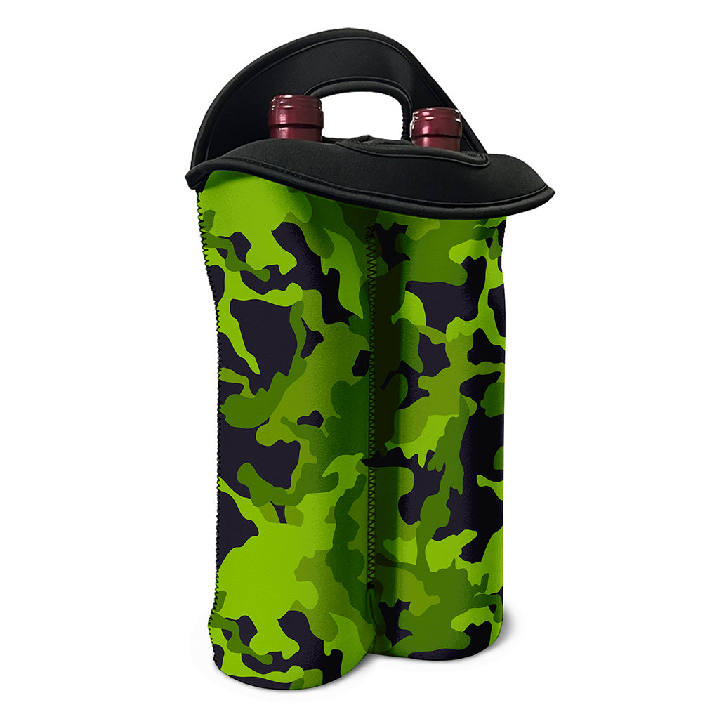 Lime Green Camouflage Print Double Neoprene Wine Tote