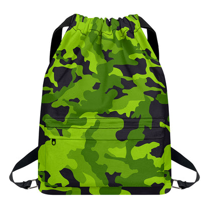 Lime Green Camouflage Print Drawstring Backpack