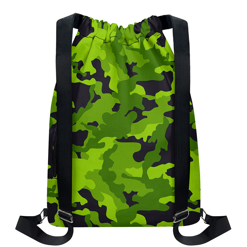 Lime Green Camouflage Print Drawstring Backpack