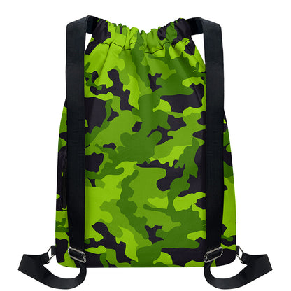 Lime Green Camouflage Print Drawstring Backpack