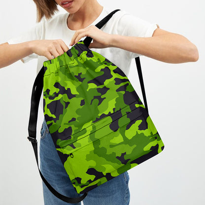 Lime Green Camouflage Print Drawstring Backpack