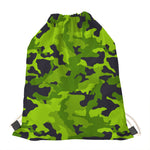 Lime Green Camouflage Print Drawstring Bag