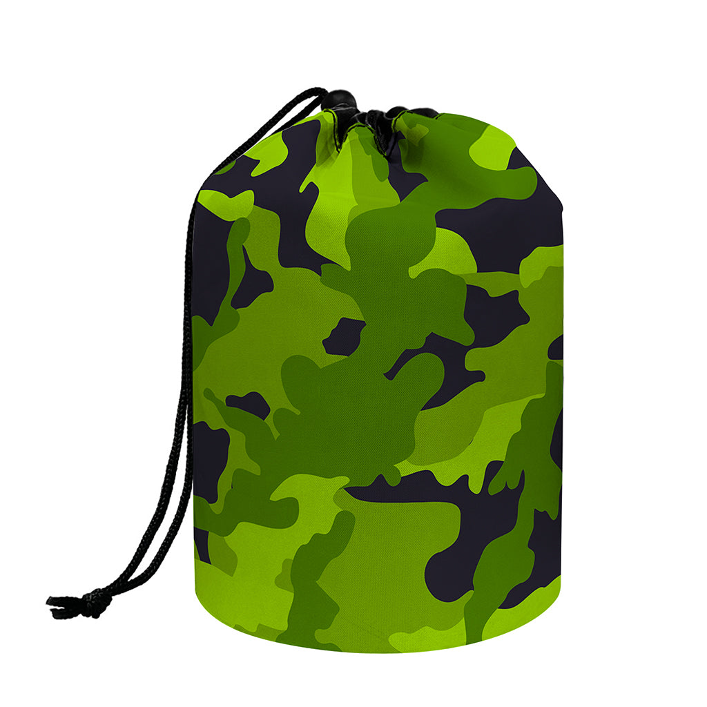 Lime Green Camouflage Print Drawstring Makeup Bag