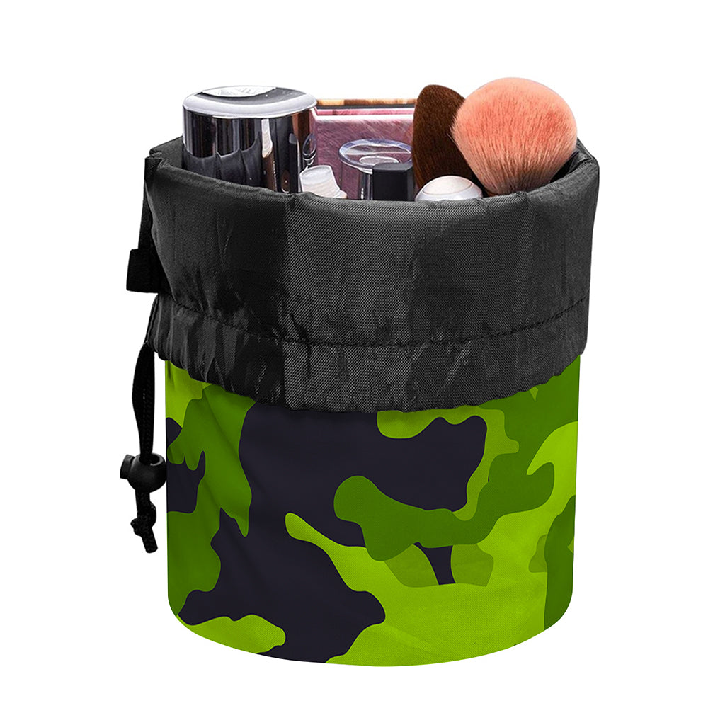 Lime Green Camouflage Print Drawstring Makeup Bag