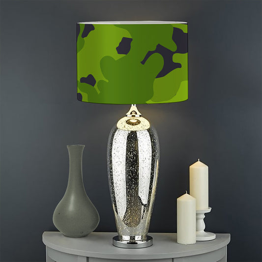 Lime Green Camouflage Print Drum Lamp Shade