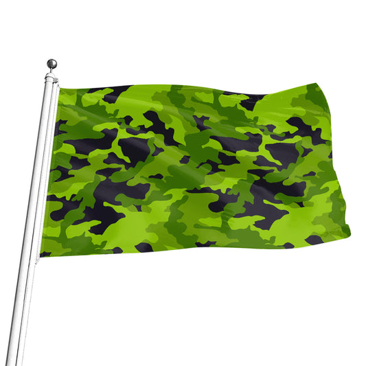 Lime Green Camouflage Print Flag