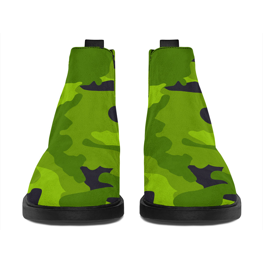 Lime Green Camouflage Print Flat Ankle Boots