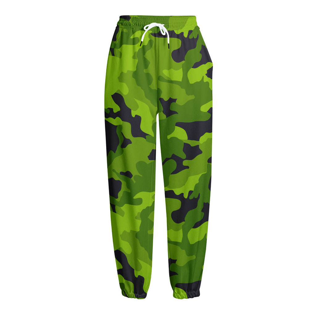 Lime Green Camouflage Print Fleece Lined Knit Pants