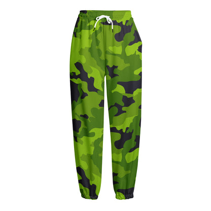 Lime Green Camouflage Print Fleece Lined Knit Pants