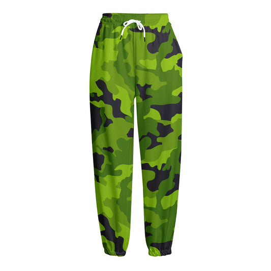 Lime Green Camouflage Print Fleece Lined Knit Pants