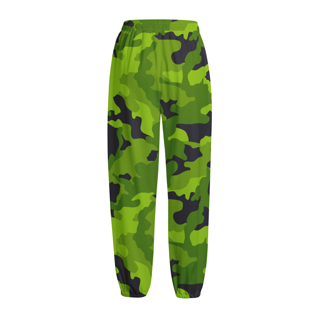 Lime Green Camouflage Print Fleece Lined Knit Pants