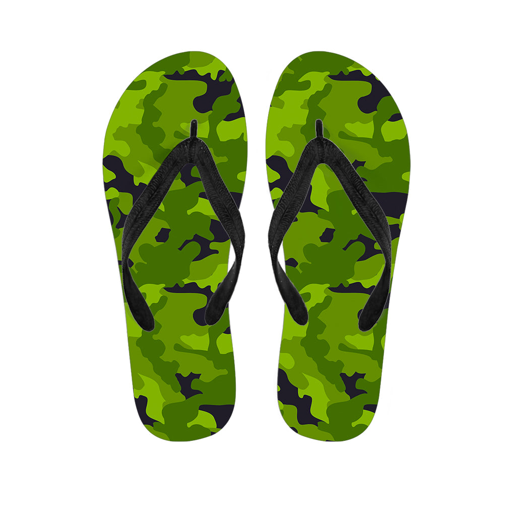 Lime Green Camouflage Print Flip Flops