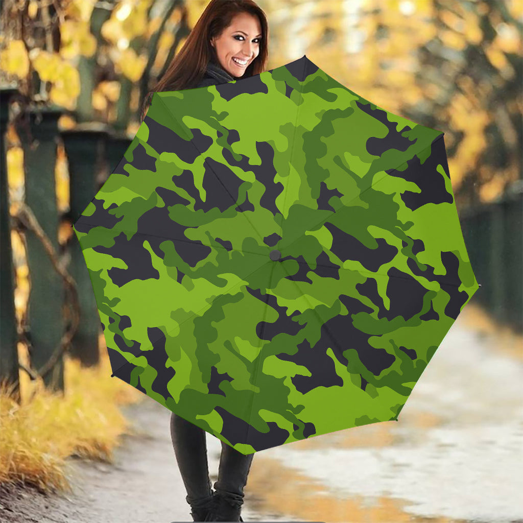 Lime Green Camouflage Print Foldable Umbrella