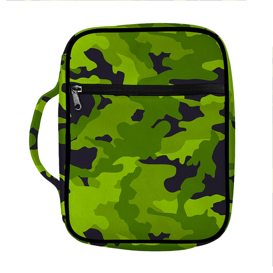Lime Green Camouflage Print Front Pocket Bible Bag