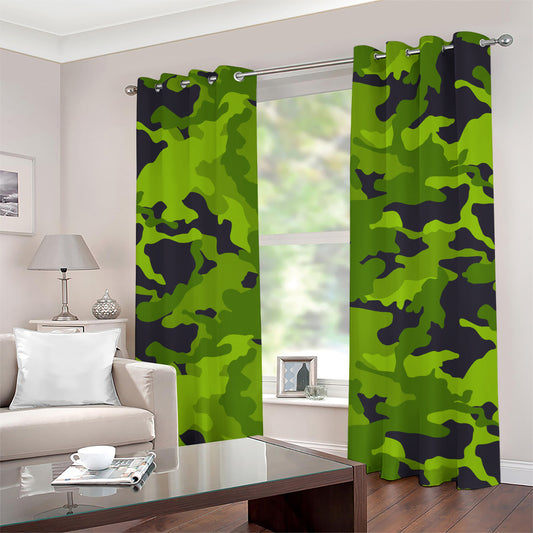 Lime Green Camouflage Print Grommet Curtains