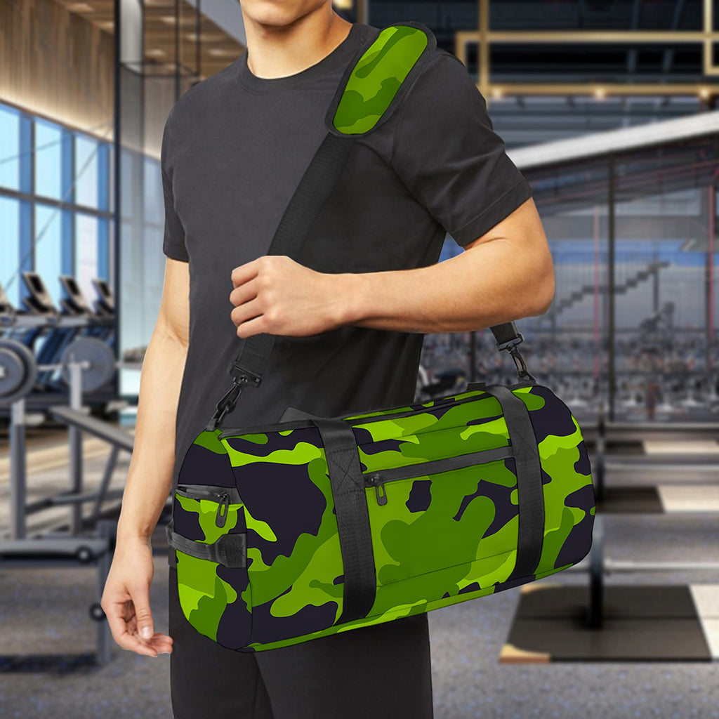 Lime Green Camouflage Print Gym Bag