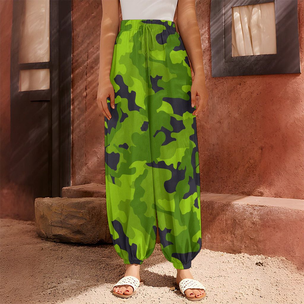 Lime Green Camouflage Print Harem Pants