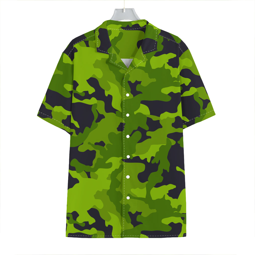 Lime Green Camouflage Print Hawaiian Shirt