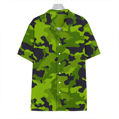 Lime Green Camouflage Print Hawaiian Shirt