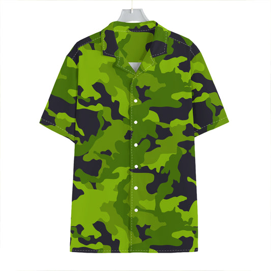 Lime Green Camouflage Print Hawaiian Shirt