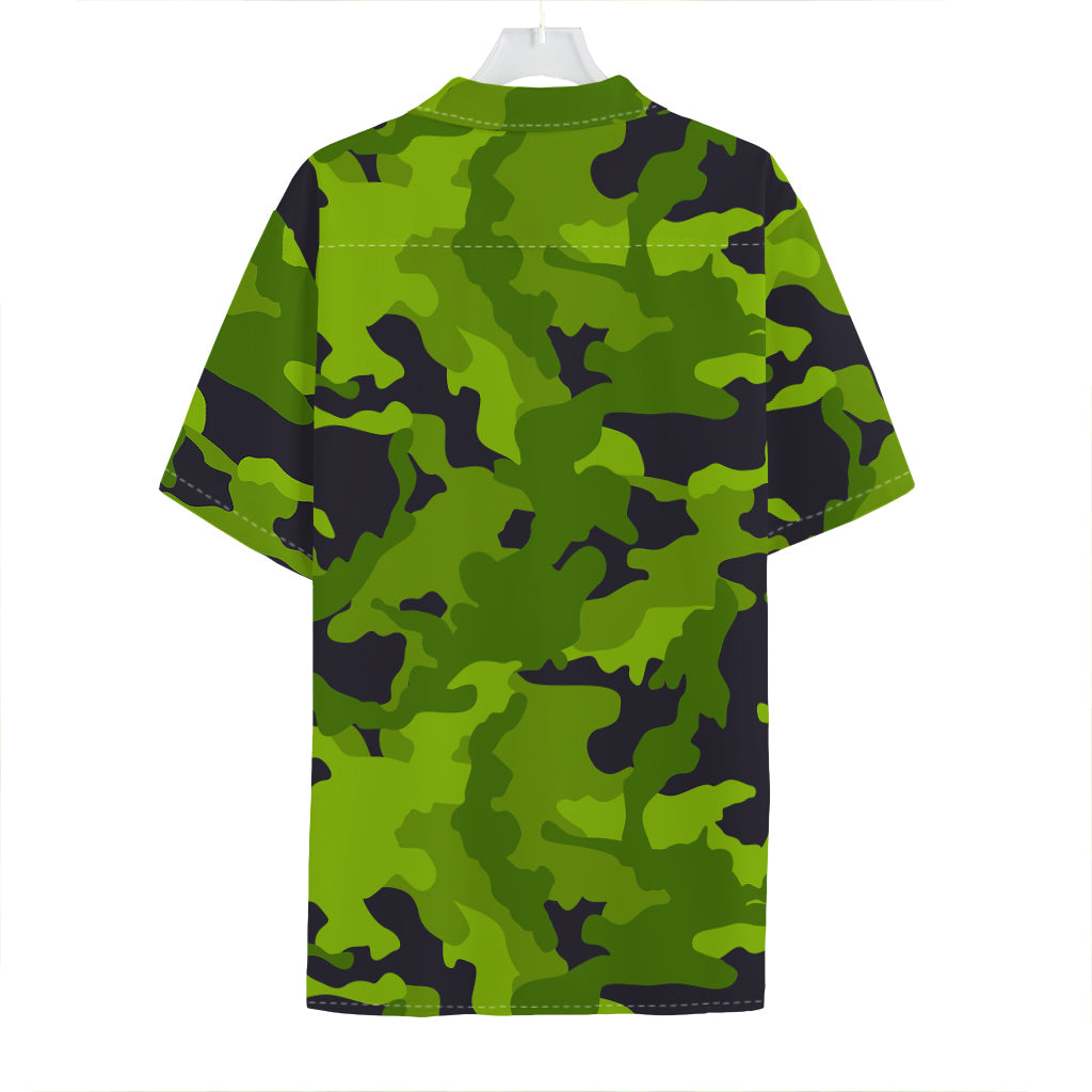 Lime Green Camouflage Print Hawaiian Shirt