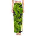 Lime Green Camouflage Print High Slit Maxi Skirt