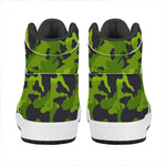 Lime Green Camouflage Print High Top Leather Sneakers