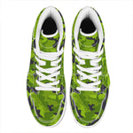 Lime Green Camouflage Print High Top Leather Sneakers