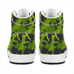Lime Green Camouflage Print High Top Leather Sneakers
