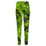 Lime Green Camouflage Print High-Waisted Pocket Leggings
