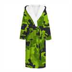 Lime Green Camouflage Print Hooded Bathrobe