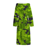 Lime Green Camouflage Print Hooded Bathrobe