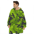 Lime Green Camouflage Print Hoodie Blanket