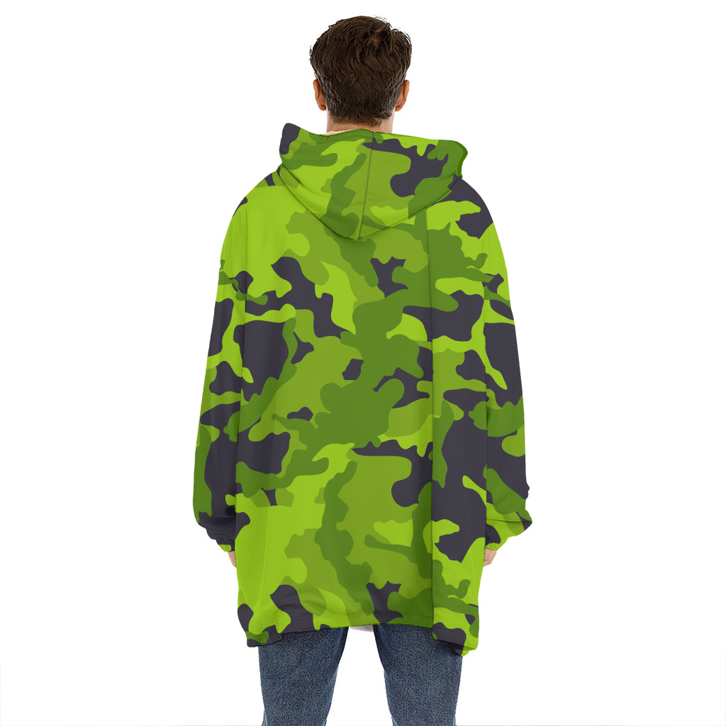 Lime Green Camouflage Print Hoodie Blanket