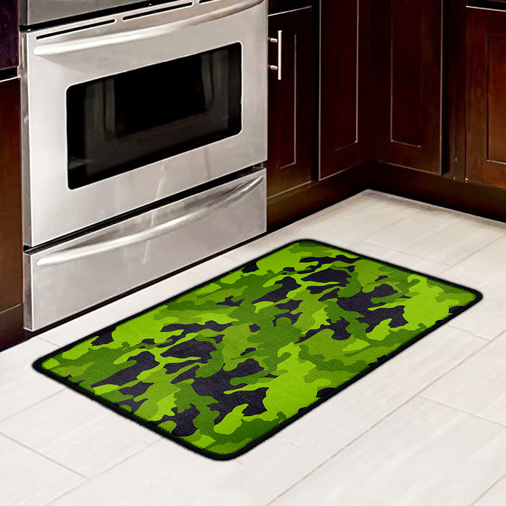 Lime Green Camouflage Print Kitchen Mat